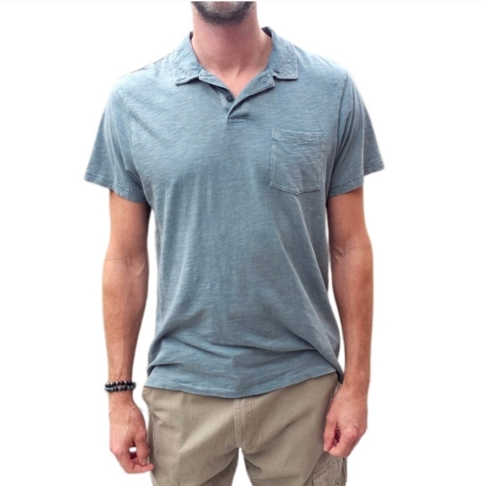 Old Navy Vintage Garment-Dyed Slubbed Cotton Polo Shirt Veronese Green Men's L